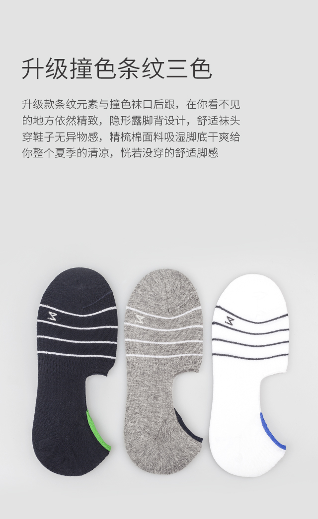 活力条纹隐形船袜